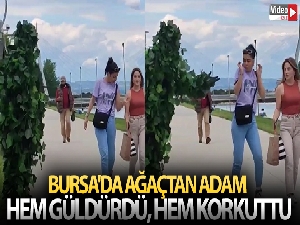 Bursa'da ağaçtan adam hem güldürdü, hem korkuttu