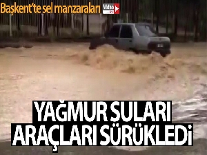 Başkent'te yağmur suları araçları sürükledi