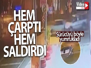 Kırmızı ışıkta duran araca çarptı, tekme tokat sürücüyü yumrukladı