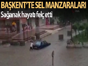 Başkent'te otomobiller sel suları içinde kaldı