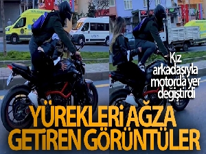 İstanbul trafiğinde “pes” dedirten görüntü: Kız arkadaşıyla motorda yer değiştirdi