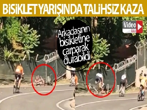 Beykoz'da düzenlenen bisiklet yarışında talihsiz kaza kamerada