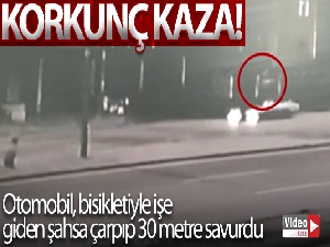 Otomobil, bisikletiyle işe giden şahsa çarpıp metrelerce savurdu