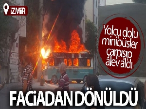 Yolcu dolu minibüsler çarpıştıktan sonra alev aldı: 6 yaralı