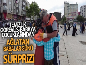 Bağcılar'da temizlik görevlisi babaya çocuklarından ağlatan Babalar Günü sürprizi