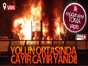 Van'da tır yol ortasında alev alev yandı