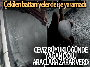 Çekilen battaniyeler de işe yaramadı... Ceviz büyüklüğünde yağan dolu araçlara zarar verdi