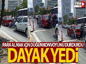 Ümraniye'de düğün konvoyunu durduran şahsın yediği 'para dayağı' kamerada