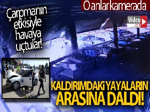 Otomobil kaldırımdaki yayaların arasına daldı