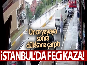 17 yaşındaki ehliyetsiz sürücü önce yayaya sonra dükkana çarptı