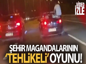 Seyir halindeki araçlardan dışarı çıkan magandalar kamerada