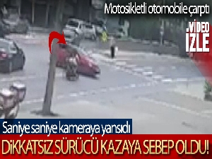 Esenyurt'ta motosikletlinin otomobile çarptığı anlar kamerada
