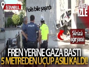 Fren yerine gaza bastı, 5 metreden aşağı uçtu: 1 ağır yaralı