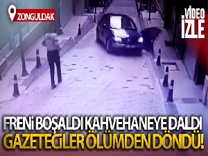 Park halinde ki araç çay ocağına girdi, gazeteciler ölümden döndü