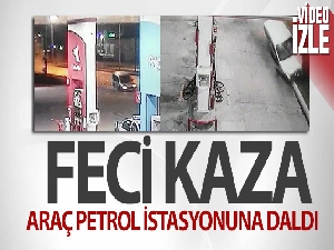 Araç petrol istasyonuna daldı: O anlar kamerada