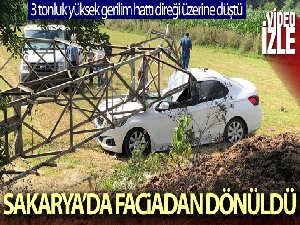3 tonluk yüksek gerilim hattı direği, otomobilin üzerine devrildi