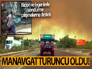 Vatandaşlar bidon ve leğenlerle söndürme çalışmalarına destek oluyor