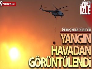 Manavgat'taki orman yangını havadan görüntülendi, gökyüzü dumana büründü