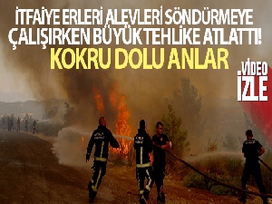 İtfaiye erleri Manavgat'ta alevleri söndürmeye çalışırken büyük tehlike atlattı