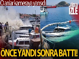 Erdek Limanında lüks yat yanarak battı