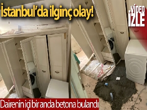 İnşaata beton dökümü sırasında yan evin duvarı yıkıldı, daire içine beton döküldü