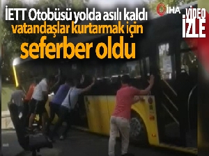 İETT Otobüsü yolda asılı kaldı, vatandaşlar kurtarmak için seferber oldu