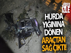 Hurda yığınına dönen araçtan sağ çıktı!