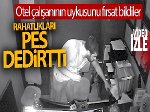 Taksim'de otel çalışanının uykusunu fırsat bilen iki hırsız kamerada