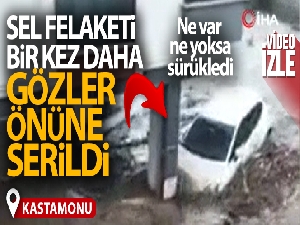 Bozkurt'ta büyük yıkıma sebep olan Ezine Çayı'nın taşması cep telefonuna yansıdı