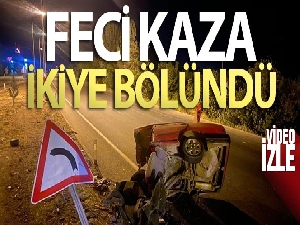 Kaza sonrası ikiye bölünen otomobilden yaralı çıktılar