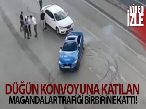 Düğün konvoyunda drift yaptılar