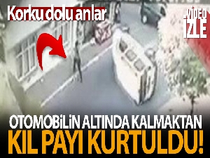 Sancaktepe'de takla atan araç kaldırımdaki yayayı kıl payı teğet geçti