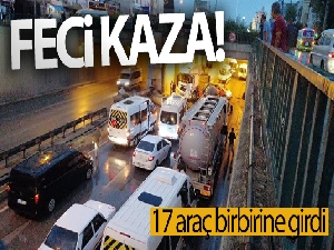 Kayganlaşan yolda 17 araç birbirine girdi: 4 yaralı