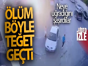 Ümraniye'de kontrolden çıkan otomobil iki kişiyi teğet geçip iş yerine çarptı