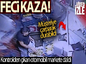Kontrolden çıkan otomobil markete daldı: 1 yaralı