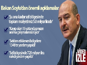 İçişleri Bakanı Süleyman Soylu: 'Şu ana kadar sel bölgesinde toplam maliyetimiz 5.8 milyar liradır'