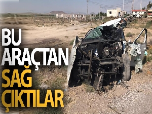 Hurdaya dönen araçtan sağ çıktılar!