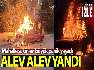 Ümraniye'de kamyonetin alev alev yandığı anlar kamerada