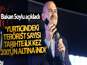 Bakan Soylu: “Yurtiçindeki terörist sayısı tarihte ilk kez 200'ün altına indi”