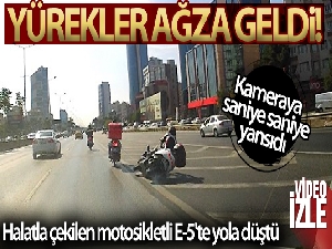 E-5'te motosikletin halatla çekildiği tehlikeli yolculuk kamerada
