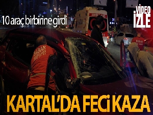 Kartal'da 10 aracın karıştığı zincirleme kazada 2 kişi yaralandı
