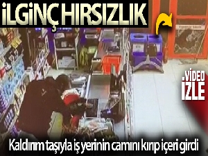 Taşla market camını kırıp hırsızlık yaptı