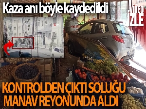 Başkent'te kaza yapan otomobil marketin manav reyonuna daldı