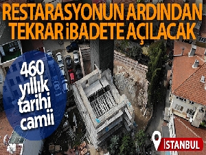 Üsküdar'da 460 yıllık Gülfem Hatun Camii'nin restorasyon çalışması havadan görüntülendi