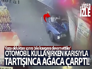 Otomobil kullanırken karısıyla tartışınca ağaca çarptı