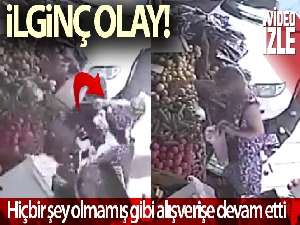 Aracın çarptığı kadın hiçbir şey olmamış gibi alışverişe devam etti