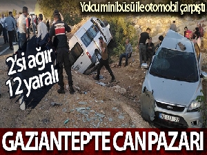 Yolcu minibüsü ile otomobil çarpıştı: 2'si ağır 12 yaralı