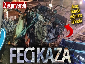 Kamyon ile çarpışan otomobil hurda yığınına döndü: 2 ağır yaralı