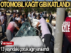 Direğe çarpan otomobil kağıt gibi katlandı