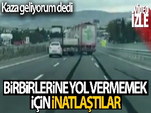 İki tır şoförünün inatlaşması kaza getirdi